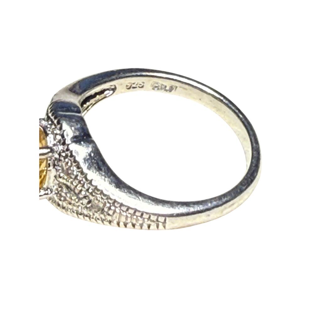 Elegant Solid Sterling Silver Ring With Yellow Ge… - image 5